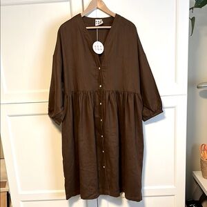 Beaton Linen Brown Button-Down House Dress